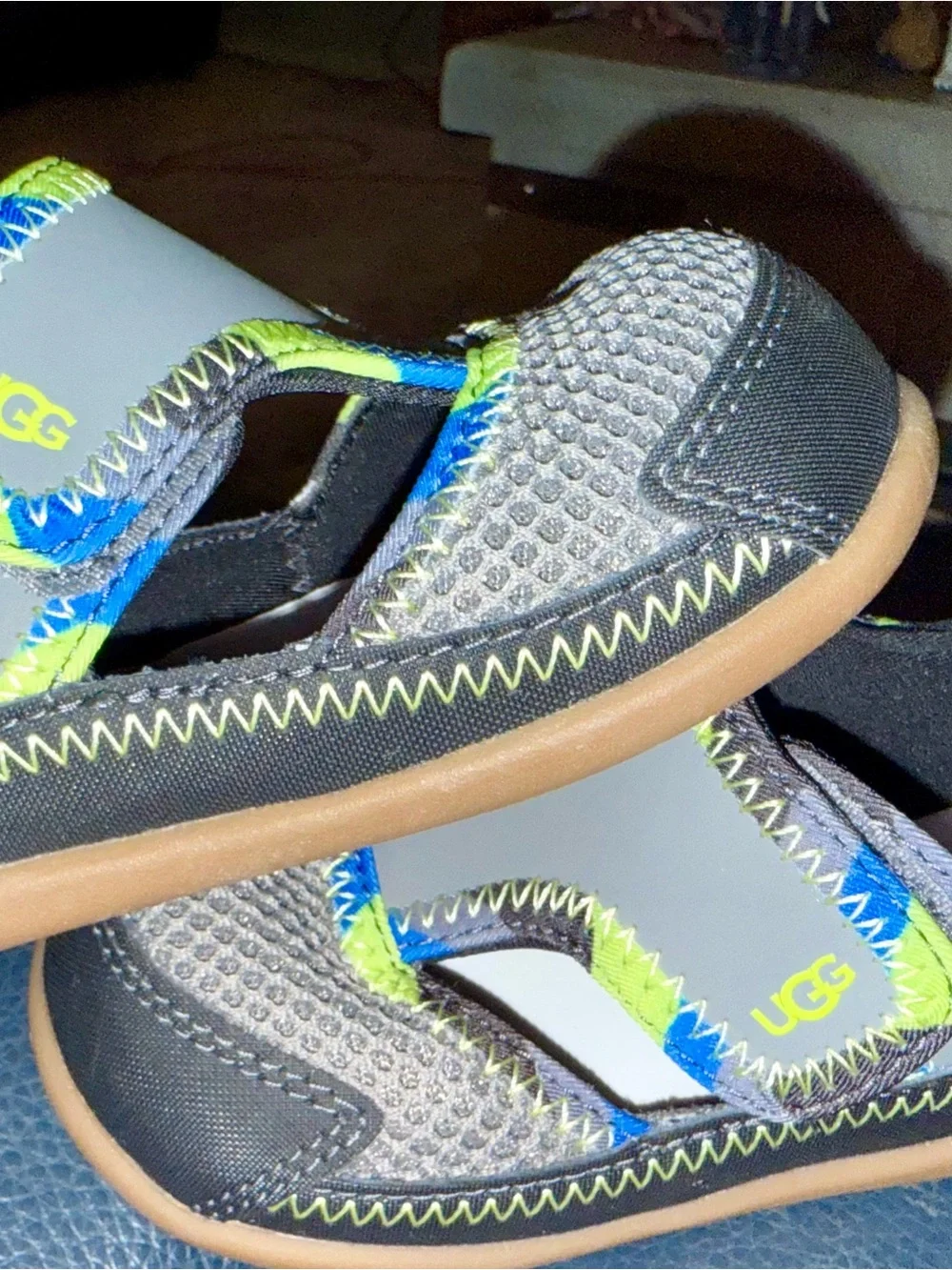 UGG Kids Grey Water Shoes with Neon Yellow & Blue Accents
